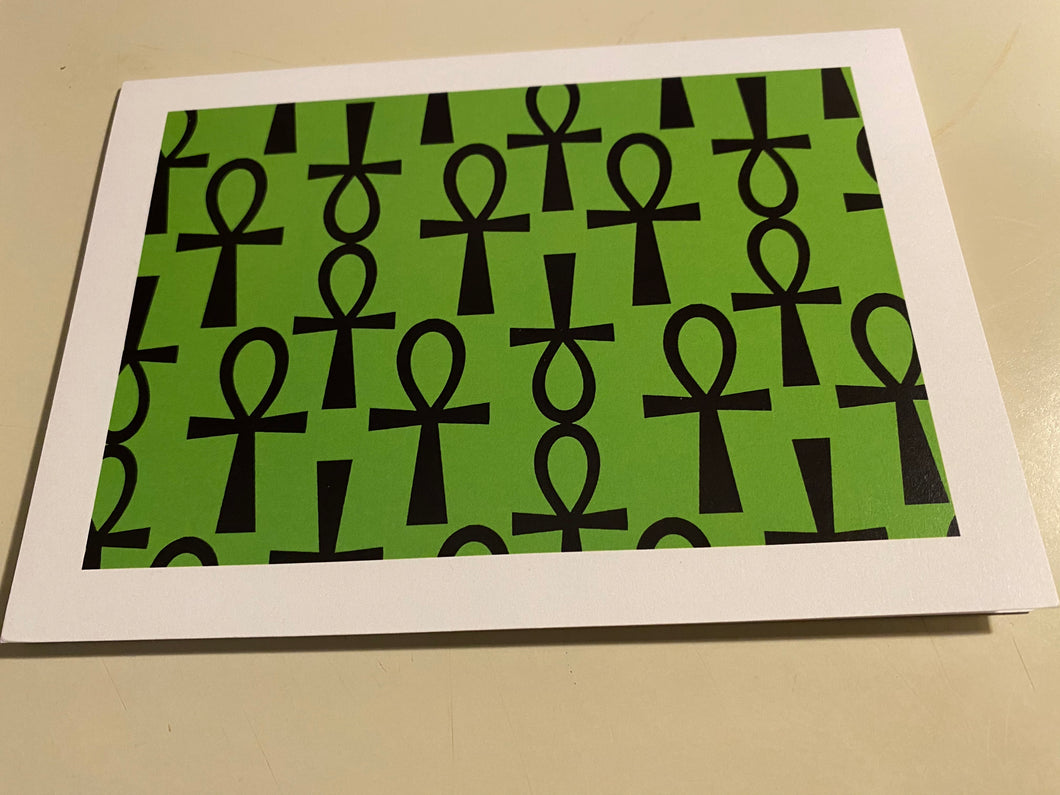 NEW!!! Black Ankh on Green Blank Note Card