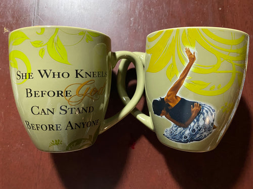 NEW!!! She Who Kneels Before God Can Stand Before Anyone Latte Mug