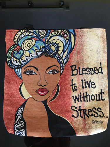 Blessed to live without stress, Woven Tote Bag