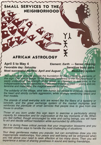 Small Services to the  neighborhood ,      African astrology Post Card