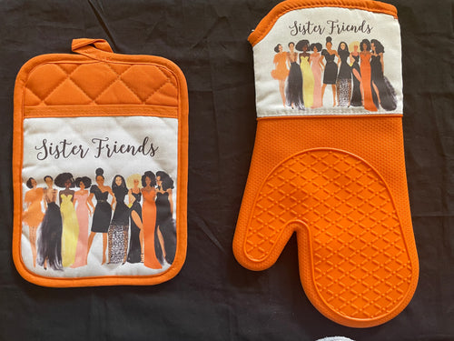 NEW!!! Oven Mitt & Pot Holder Set-Sister Friends