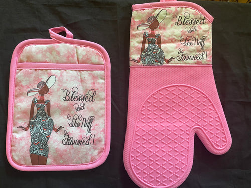 NEW!!! Oven Mitt & Pot Holder Set-Blessed Sho Nuff Favored