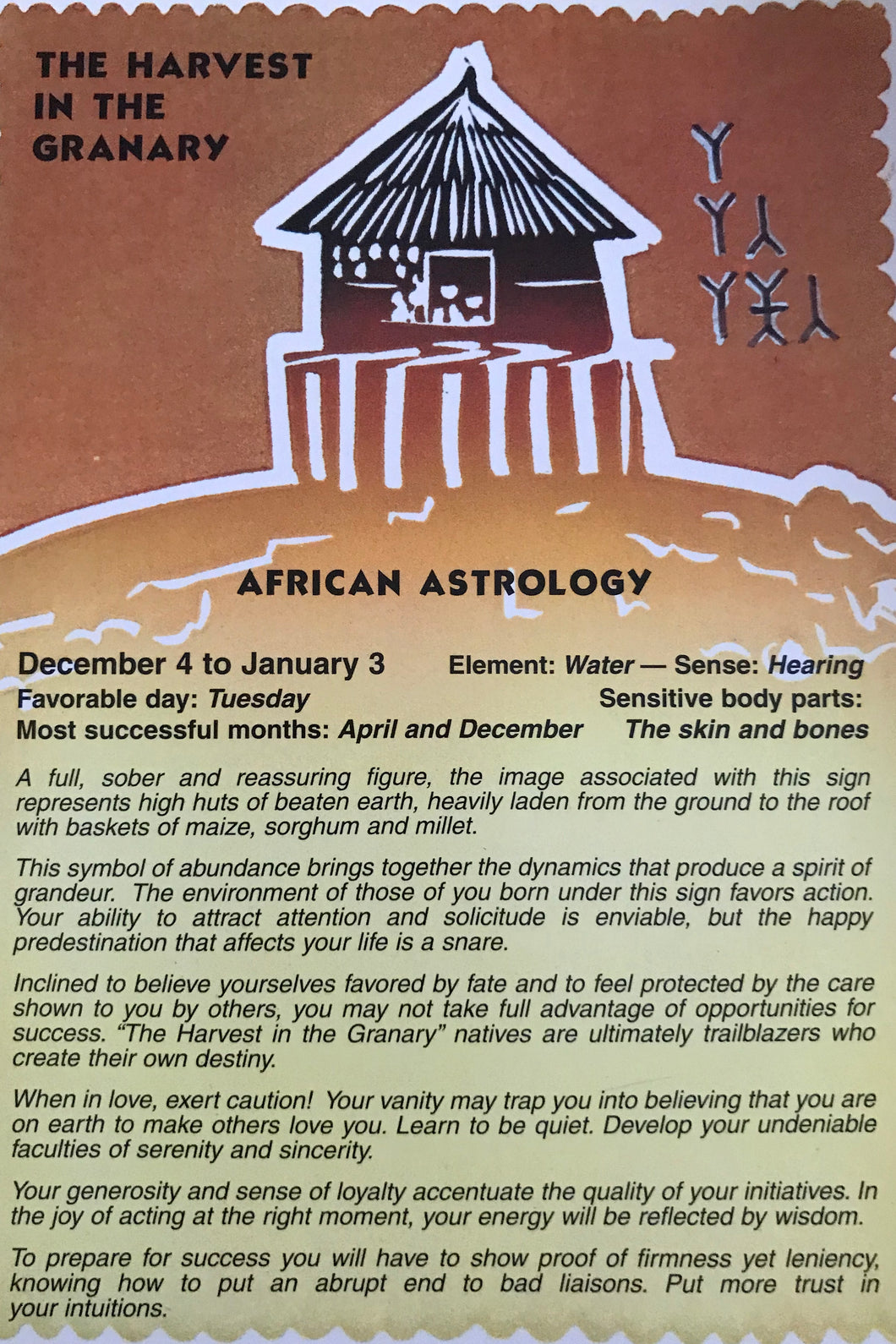 The HARVEST IN GRANARY,      African astrology Post Card